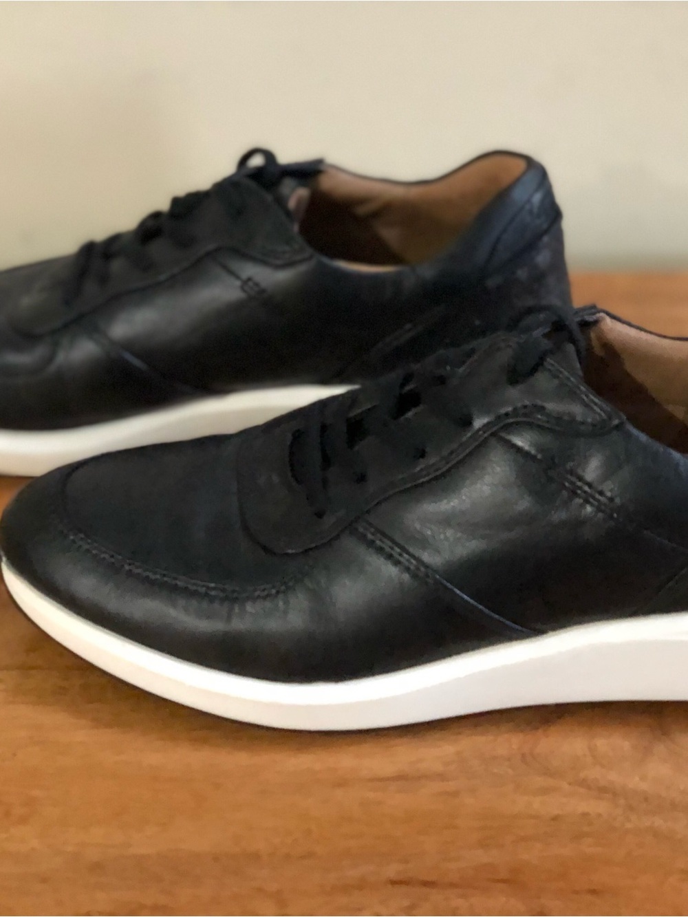 Clarks Black Leather Sneakers with White Platform Sole